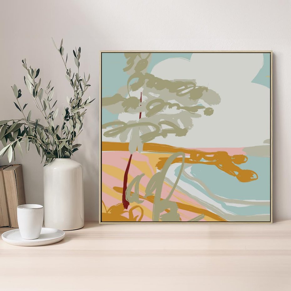 Obraz w ramie 50x50 - Spokojny Wiatr - pastelowy krajobraz, nowoczesny plakat - rama drewno