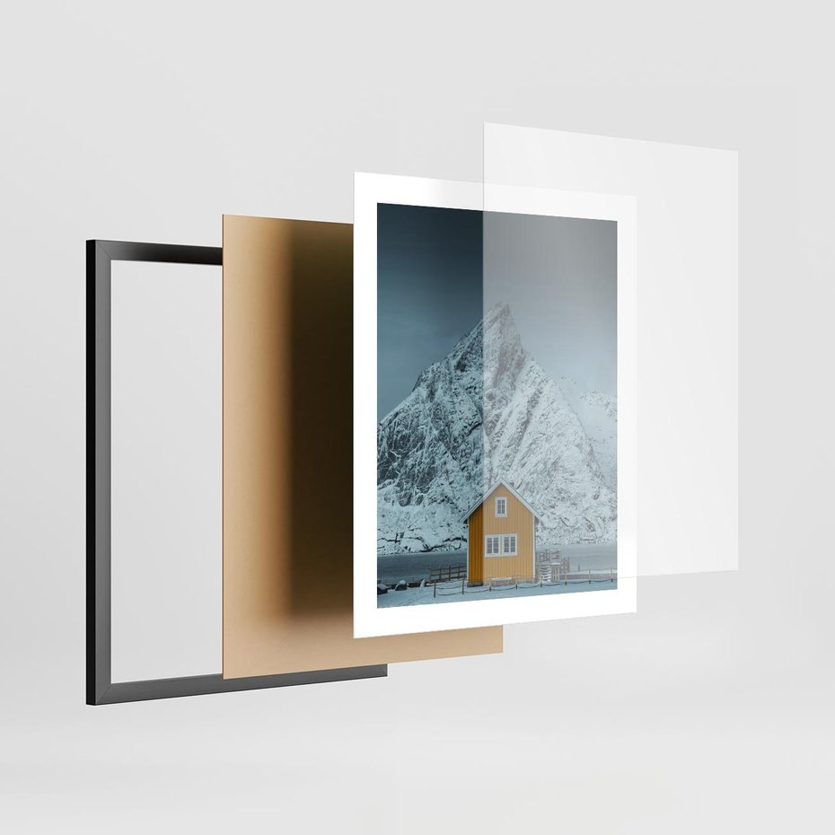 Plakat w ramie 40x50 - Urok Norweskich Domków - Skandynawia, Norwegia - rama czarna