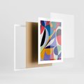 Plakat w ramie 30x40 - Kolorowe Przesunięcia Kształtów - abstrakcyjny obraz olejny, żywe kolory - rama biała