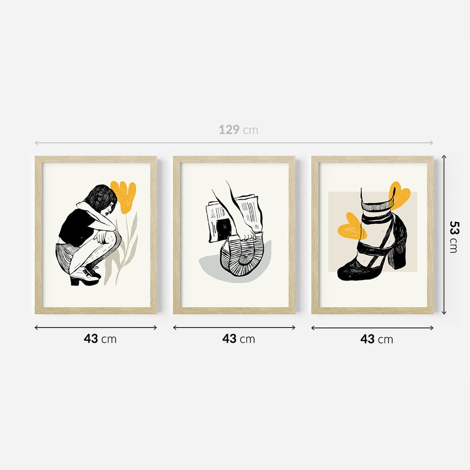 Zestaw obrazy w ramie 40x50 galeria - Moda, fashion, kobieta, szpilki - rama drewno