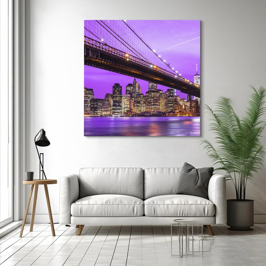 Obraz na płótnie 40x40 - Nocny Spacer po Moście Manhattan - most, Nowy Jork