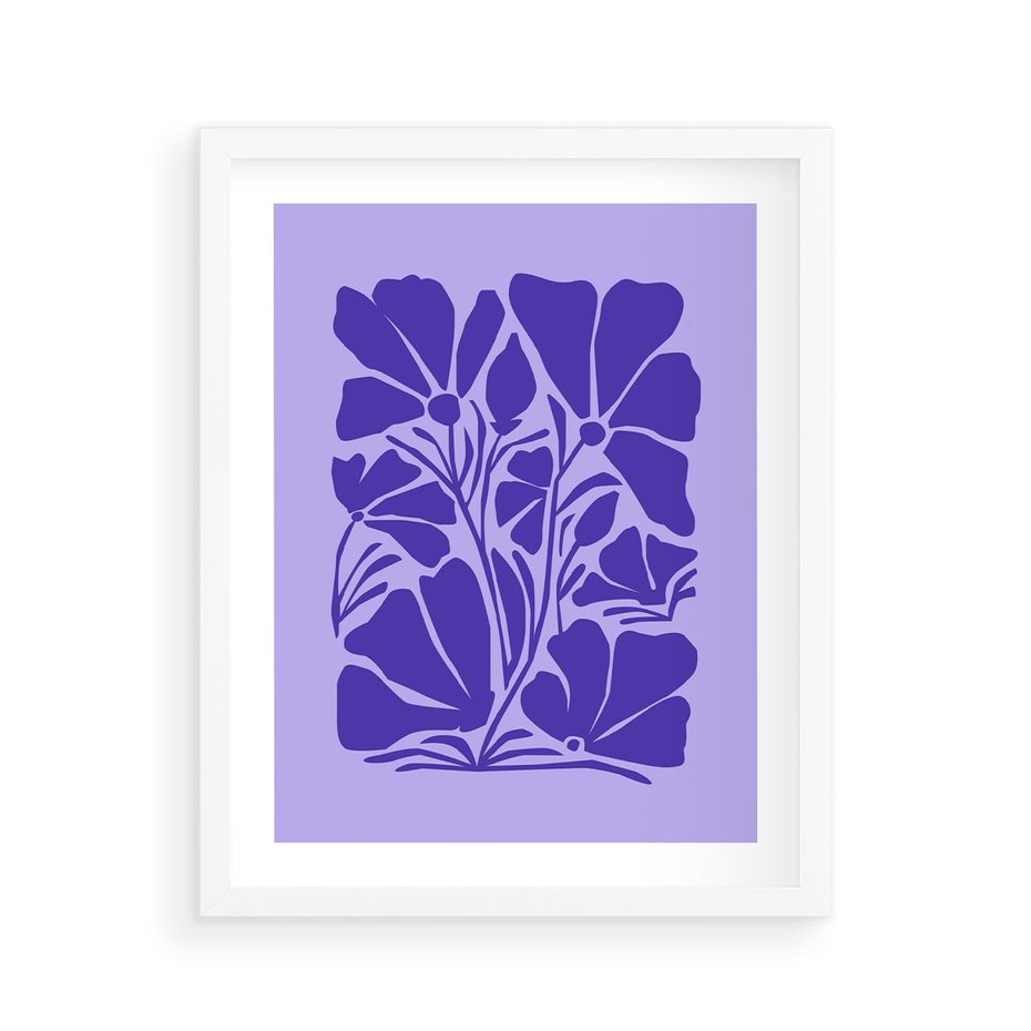 Plakat w ramie 40x50 - Migocące Boho Wibracje - kwiaty, energetyczne fioletowe tło - rama biała