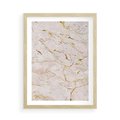 Plakat w ramie 50x70 - Beżowy Marmur i Złoto - marmur, beżowy marmur - rama drewno