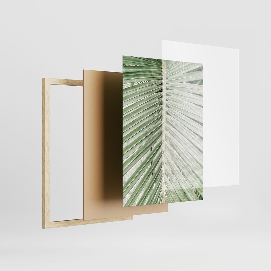 Zestaw obrazy w ramie 30x40 galeria - Liście, palma, tropikalne - rama drewno