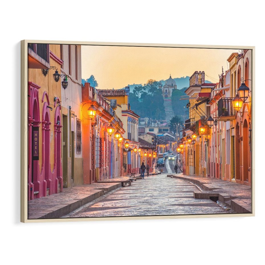 Obraz w ramie 120x80 - W stronę marzycielskich horyzontów - włoska uliczka, wieczór - rama drewno