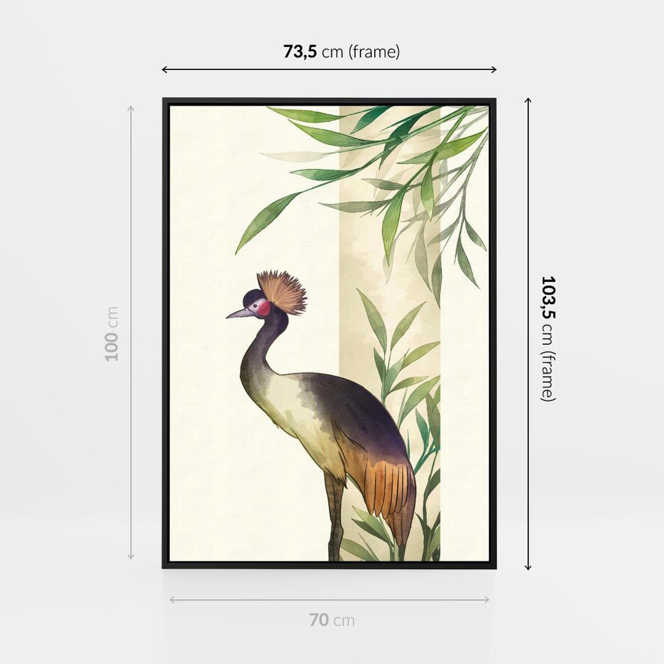 Obraz w ramie 70x100 - Kwiatowa Ekspresja - japońska sztuka, ptak - rama czarna