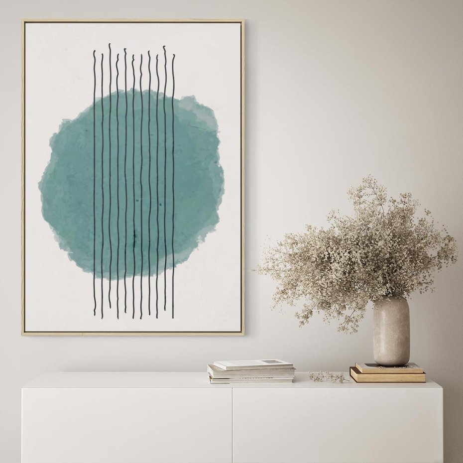 Obraz w ramie 80x120 - Podróżne Inspiracje - abstrakcyjna akwarelowa plama, nieregularne kreski - rama drewno