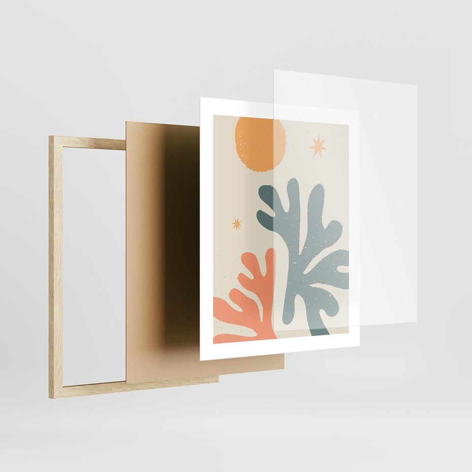 Plakat w ramie 40x50 - Inspirująca Równowaga - boho formy, kształty - rama drewno