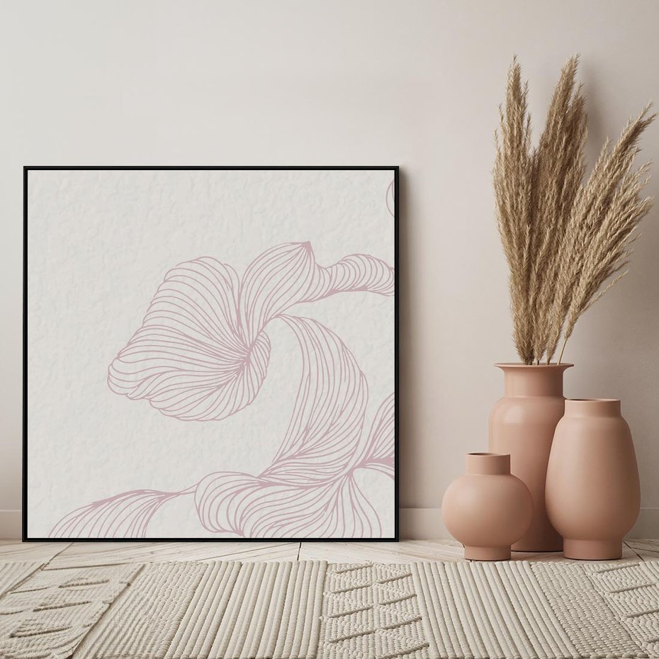 Obraz w ramie 50x50 - Szept marzeń i tajemnic - abstrakcyjne, roślinne ornamenty - rama czarna