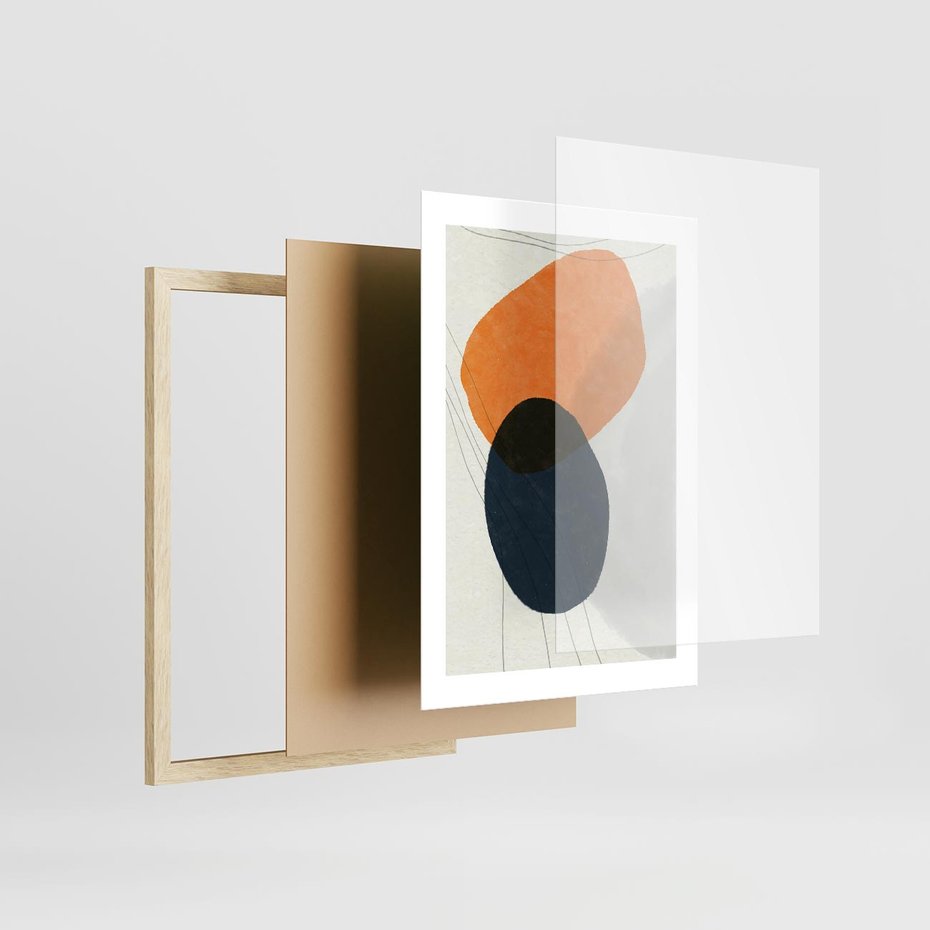 Plakat w ramie 30x40 - Podróżne Pastelowe Pejzaże - geometryczne elementy, stonowane kolory - rama drewno