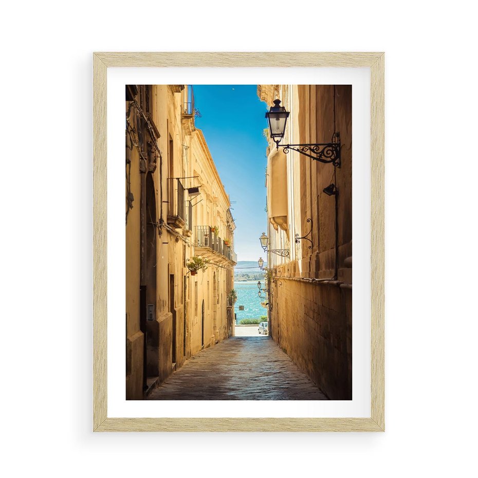 Plakat w ramie 50x70 - Perspektywa magicznej uliczki - uliczka, perspektywa - rama drewno
