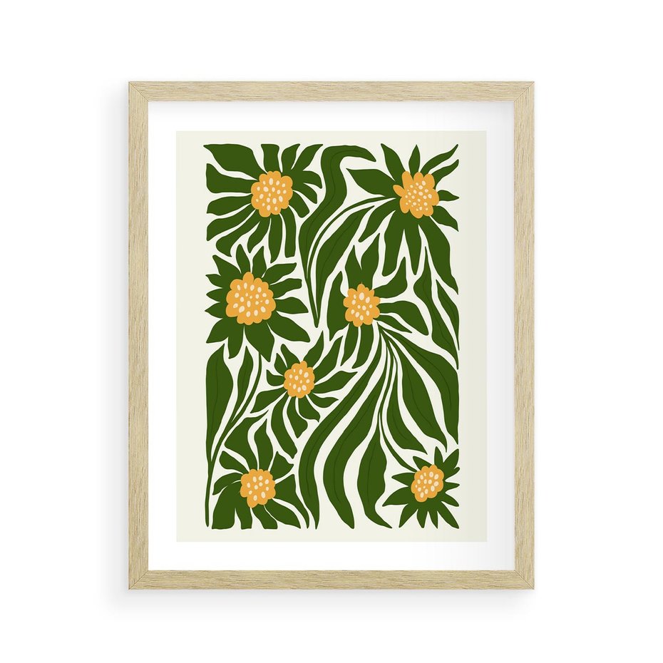 Plakat w ramie 40x50 - Spojrzenie wgłąb roślinnego świata - abstrakcyjne kwiaty, kompozycja - rama drewno