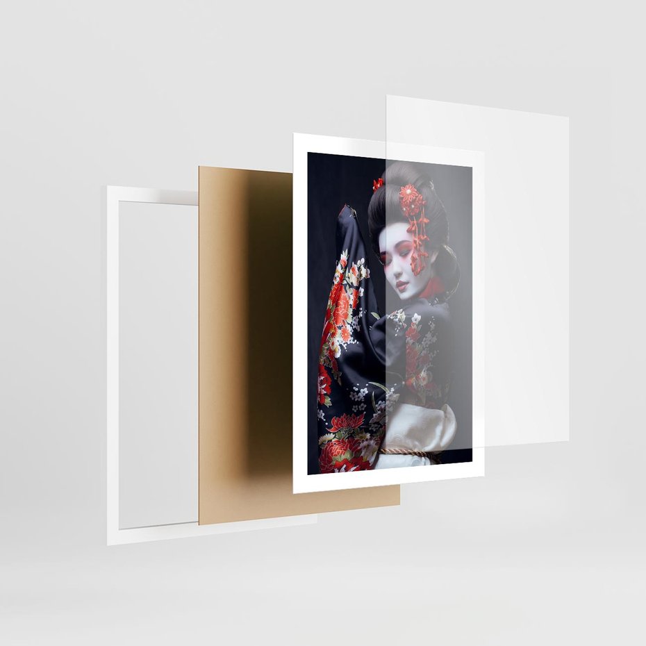 Plakat w ramie 50x70 - Elegancka japońska gejsza - japońska, gejsza - rama biała