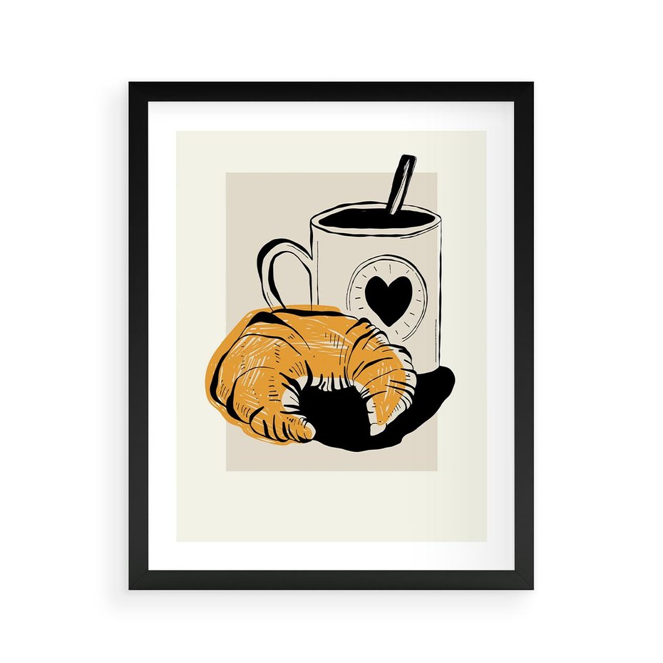 Plakat w ramie 40x50 - Śniadanie z Croissantem - grafika, croisant - rama czarna