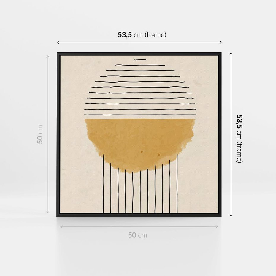 Obraz w ramie 50x50 - Podróżne Kreski - akwarelowa plama, geometryczne szkicowane kształty - rama czarna