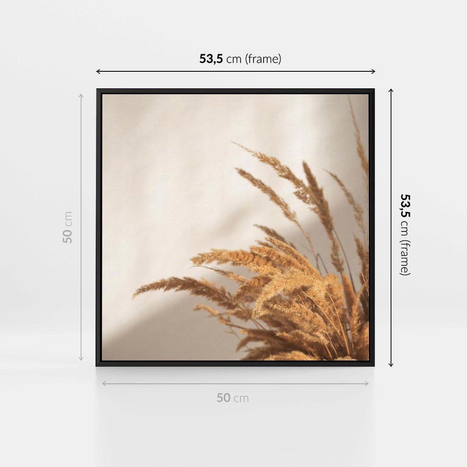 Obraz w ramie 50x50 - Swobodne trawy boho - boho, suche - rama czarna