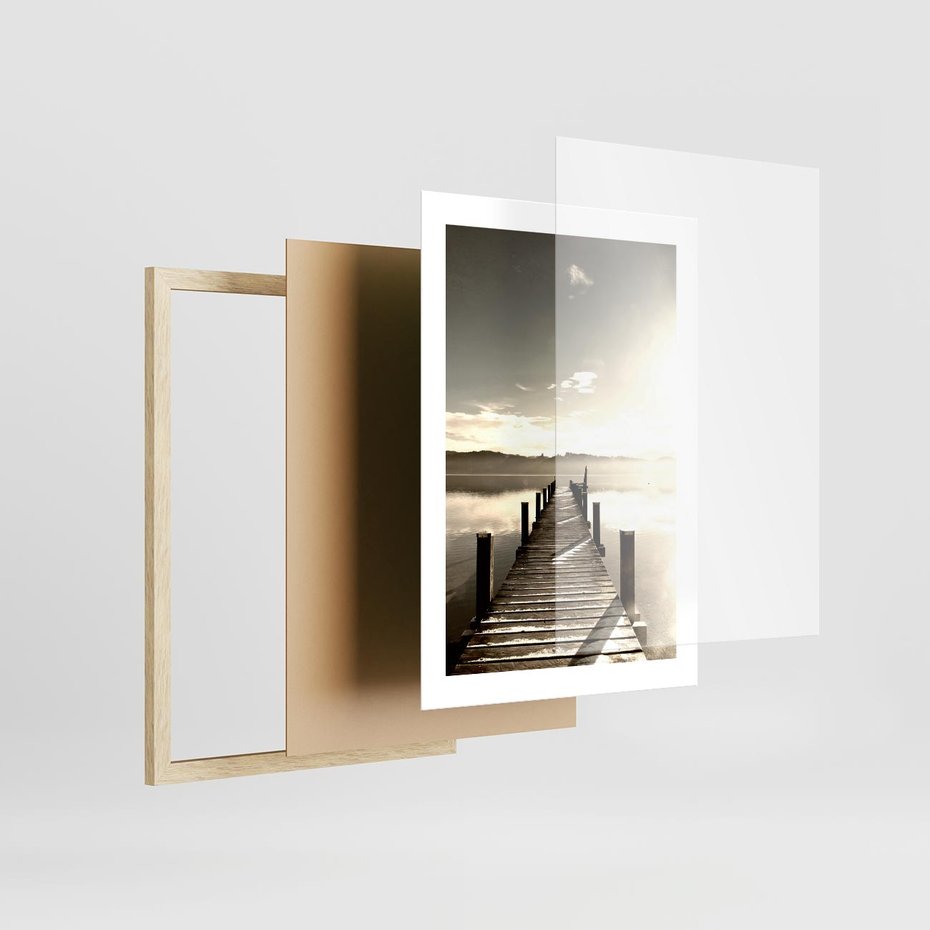 Plakat w ramie 30x40 - Mglisty poranek na pomostcie - pomost, mgła - rama drewno