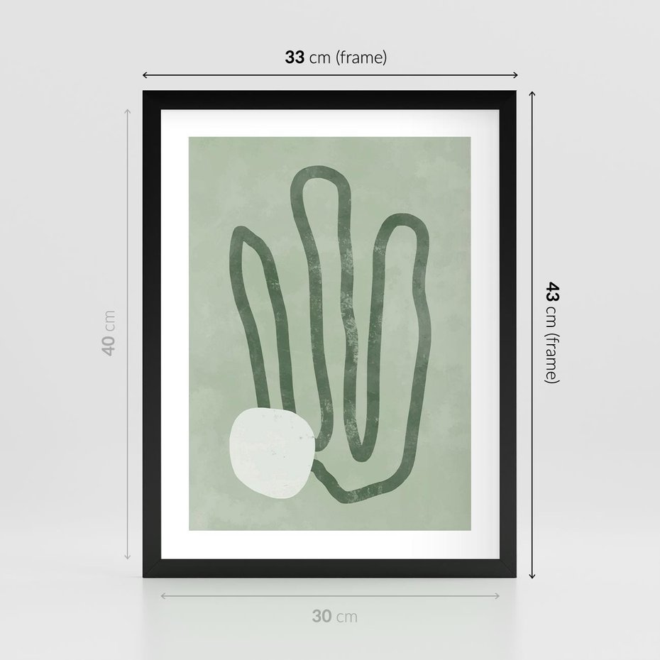 Plakat w ramie 30x40 - Spokojne Kształty Natury - zielona abstrakcja, zgaszona zieleń - rama czarna