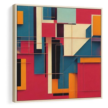 Obraz w ramie 50x50 - Przejście przez labirynt myśli - kolorowa abstrakcja, instalacja z prostokątów i lini - rama drewno