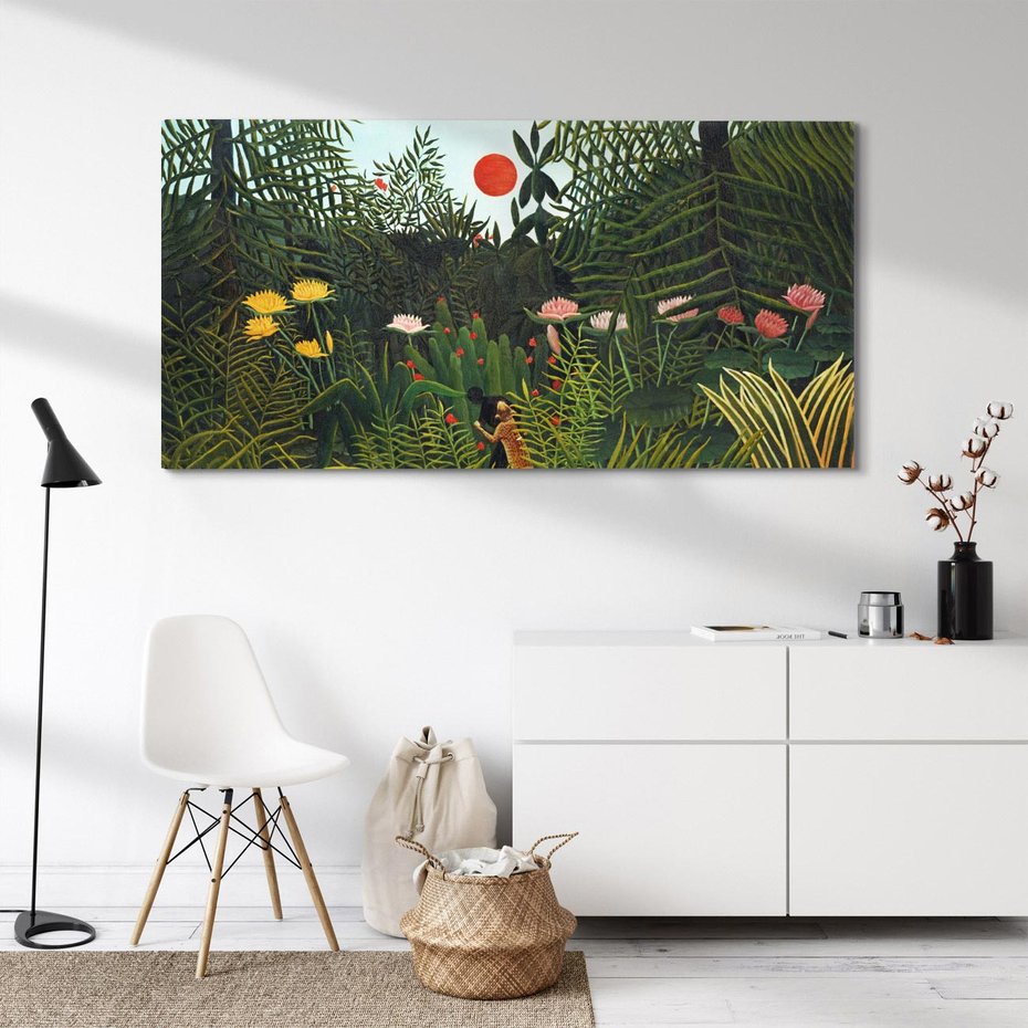 Obraz na płótnie 100x50 - "Virgin Forest with Sunset " (1910) Henriego Rousseau - reprodukcja, obraz na płótnie