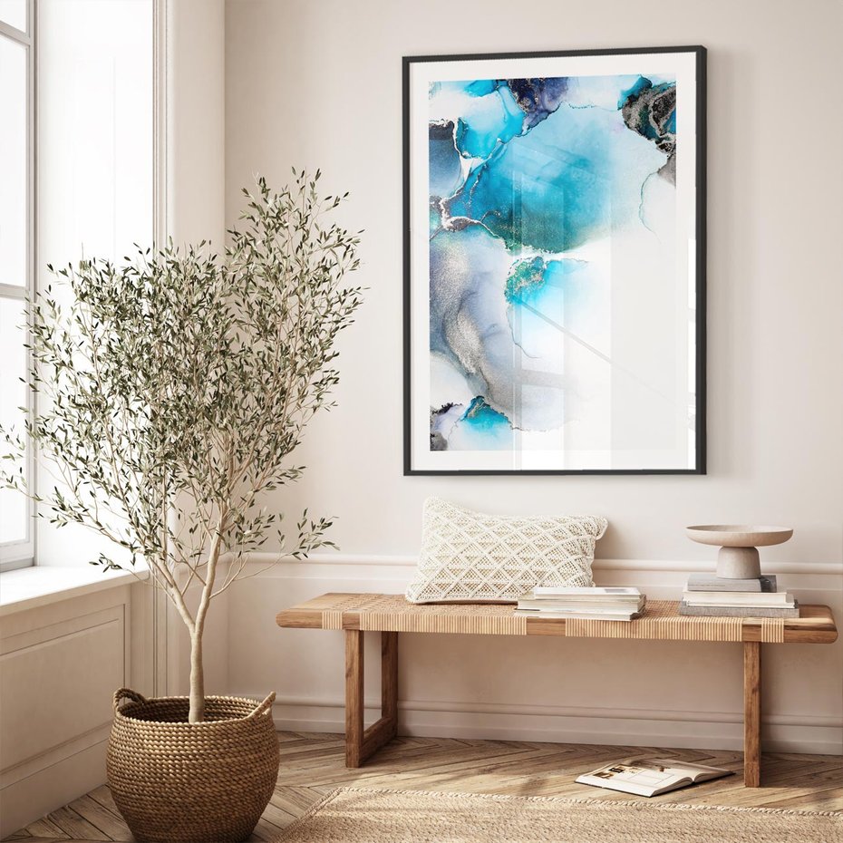 Plakat w ramie 50x70 - Marmur złotą akwarelą - marmur, akwarela - rama czarna