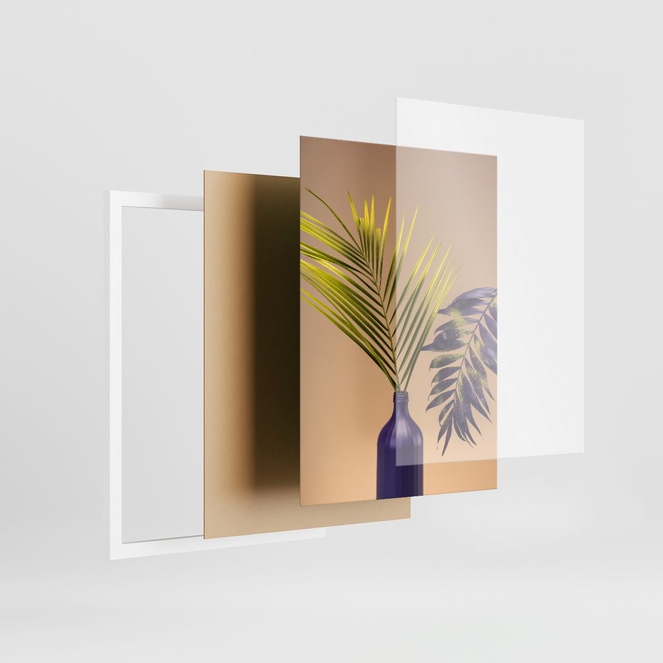 Zestaw obrazy w ramie 40x50 galeria - Palmy, paprocie, liście, pastele - rama biała