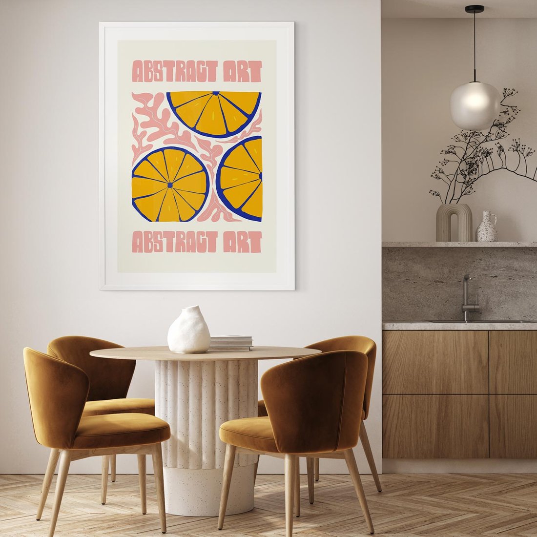 Plakat w ramie 40x50 - Podróżne Wizje - typografia, cytryny - rama biała