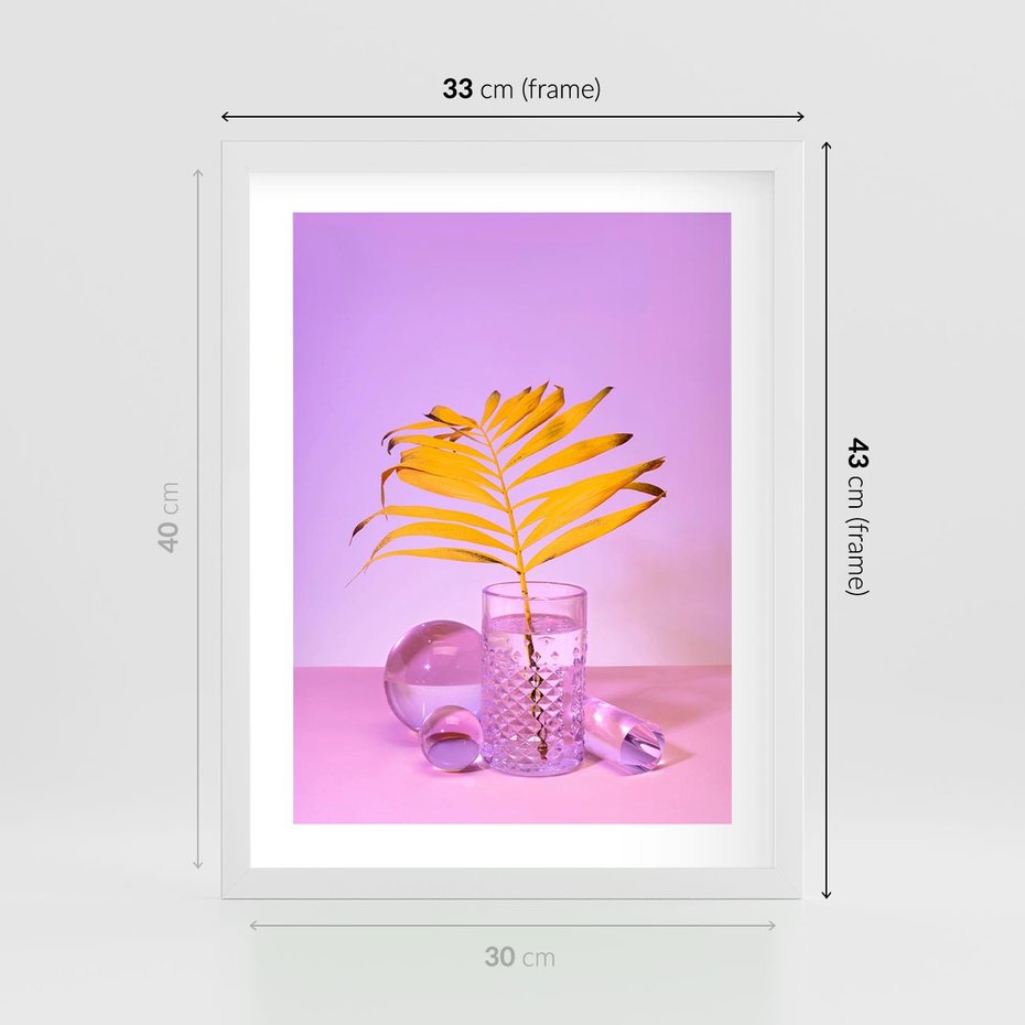 Plakat w ramie 30x40 - Minimalizm i Urok Natury - liście, pastele - rama biała