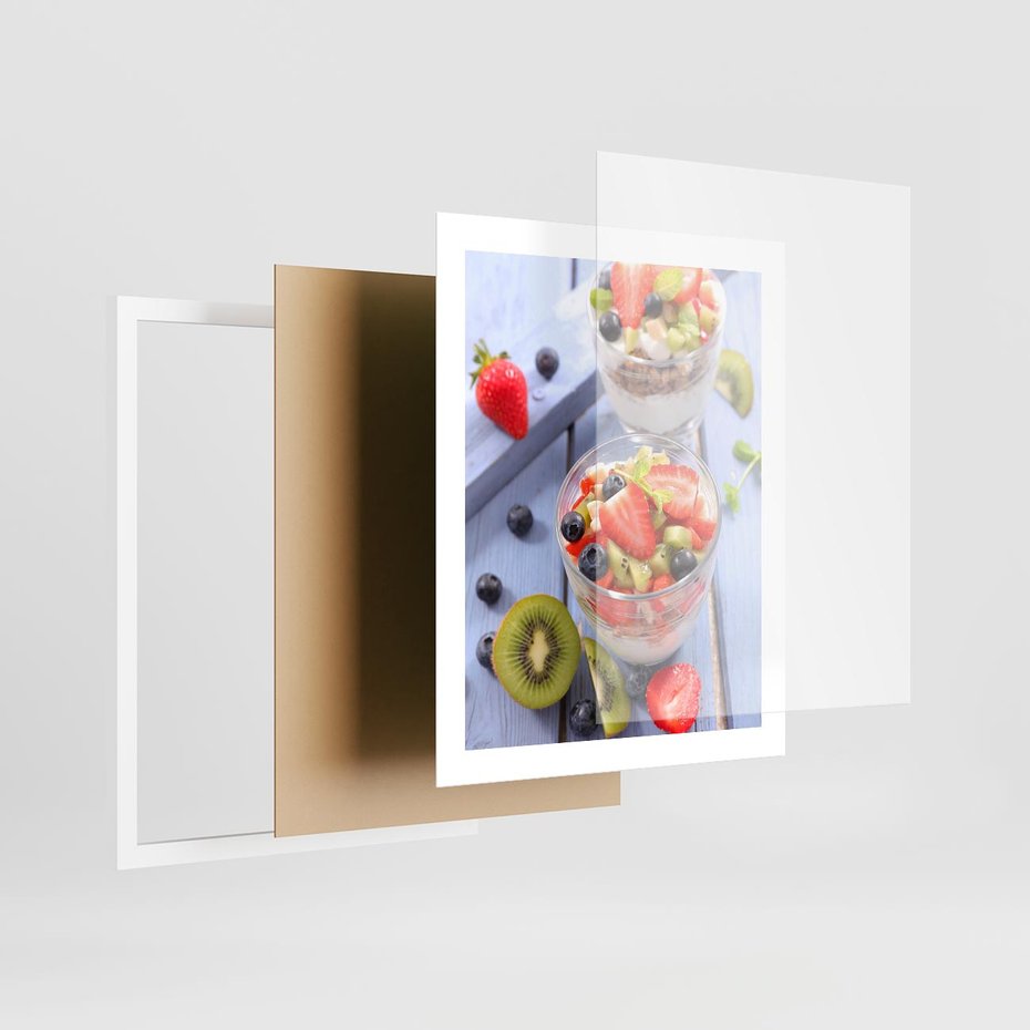 Plakat w ramie 40x50 - Świeżość i Zdrowie - sałatka, owoce - rama biała
