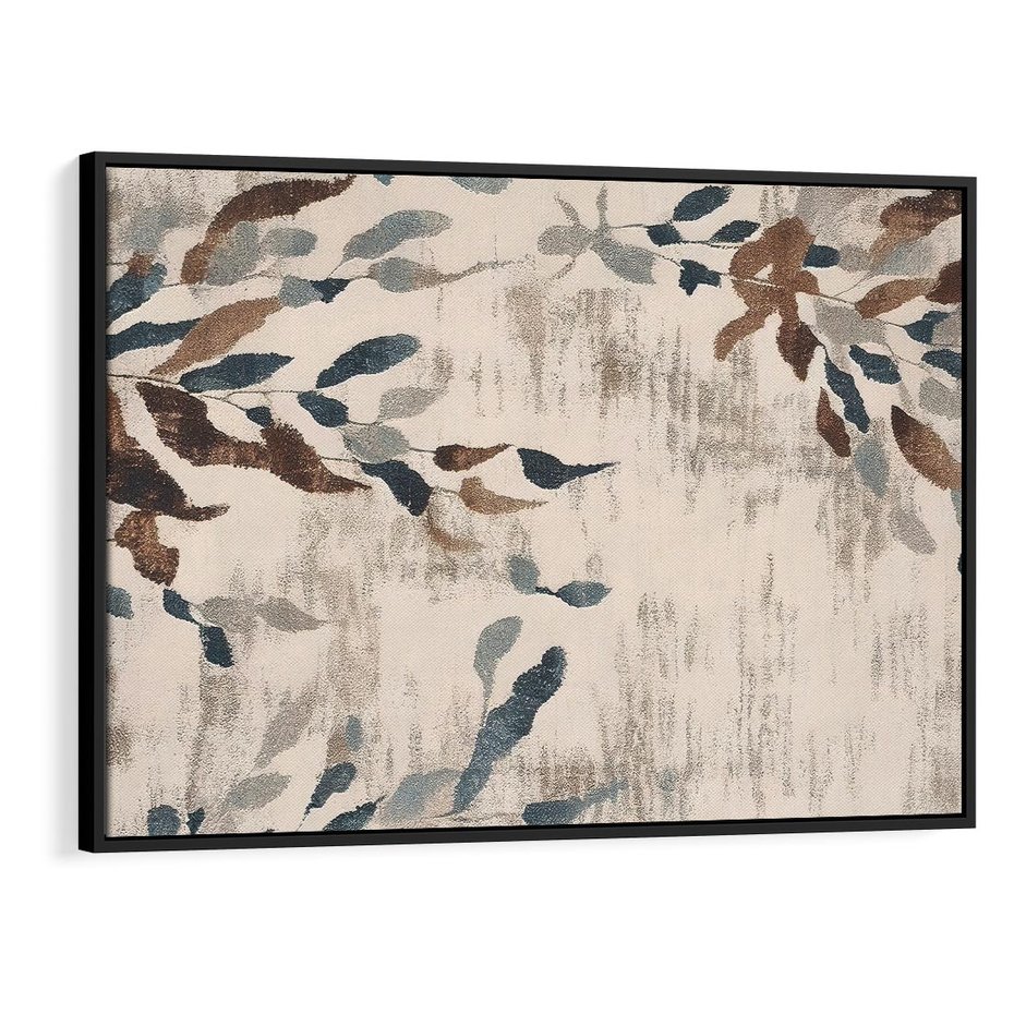 Obraz w ramie 70x50 - Refleksje liściowych barw - abstrakcyjne kształty, przypominają liście - rama czarna