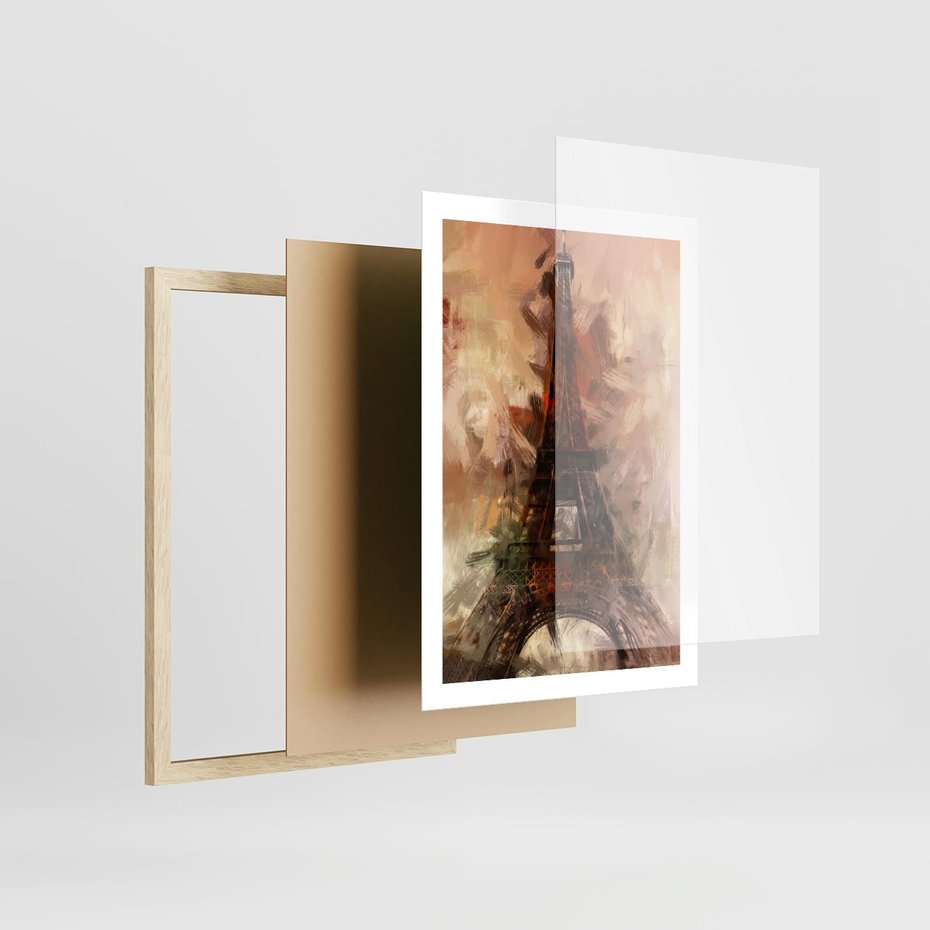Plakat w ramie 50x70 - Abstrakcyjna Eiffla - miasto w nowej formie - Eiffla, abstrakcja - rama drewno