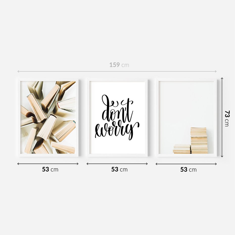 Zestaw obrazy w ramie 50x70 galeria - Książki, czytanie, napisy, typografia - rama biała