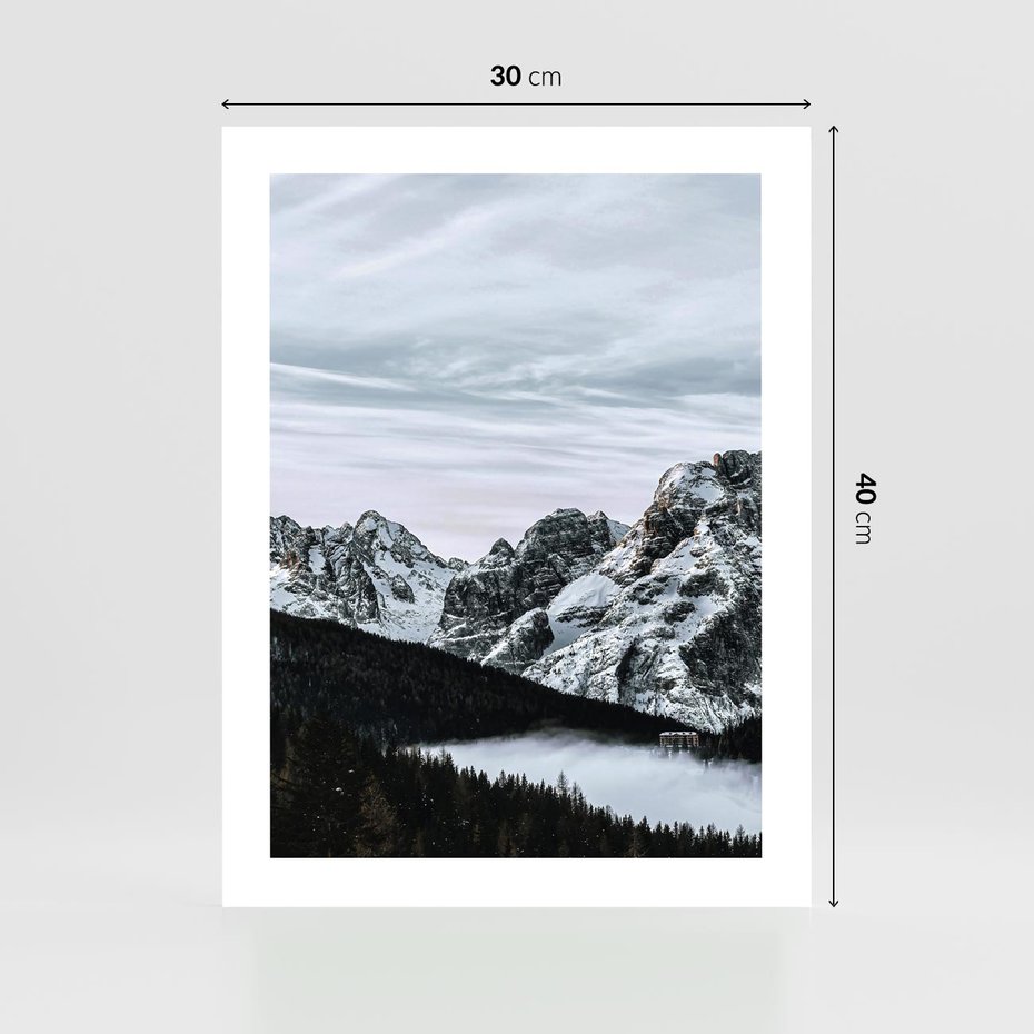 Plakat bez ramy 30x40 - Malowniczy Krajobraz ze Śniegiem - góry, śnieg