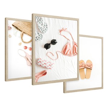 Zestaw obrazy w ramie 40x50 galeria - Wakacje, klapki, torba, moda - rama drewno