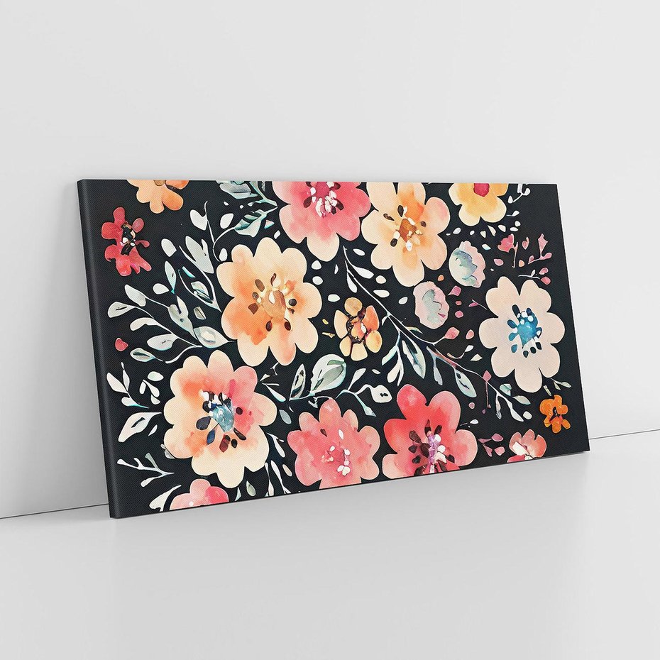 Obraz na płótnie 100x50 - Labirynty melancholii - akwarelowe, pastelowe kwiaty na czarnym tle