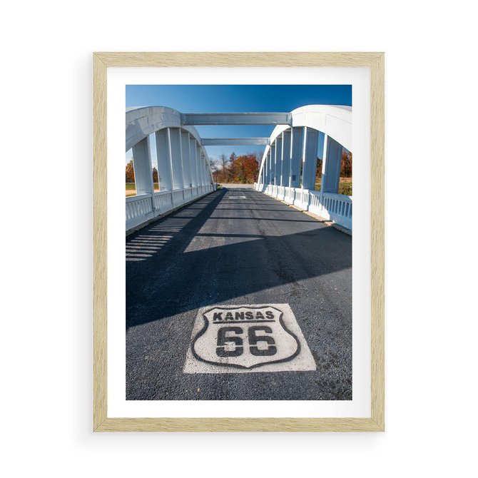 Plakat w ramie 50x70 - Kansas i Route 66 - Kansas, route 66 - rama drewno