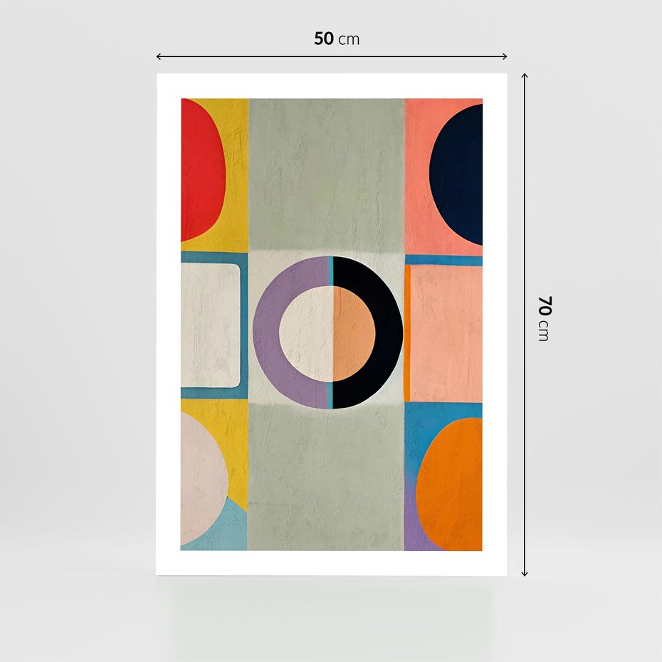 Plakat bez ramy 50x70 - Taniec Kształtów Emocji - abstrakcyjne geometryczne kształty, olejny obraz