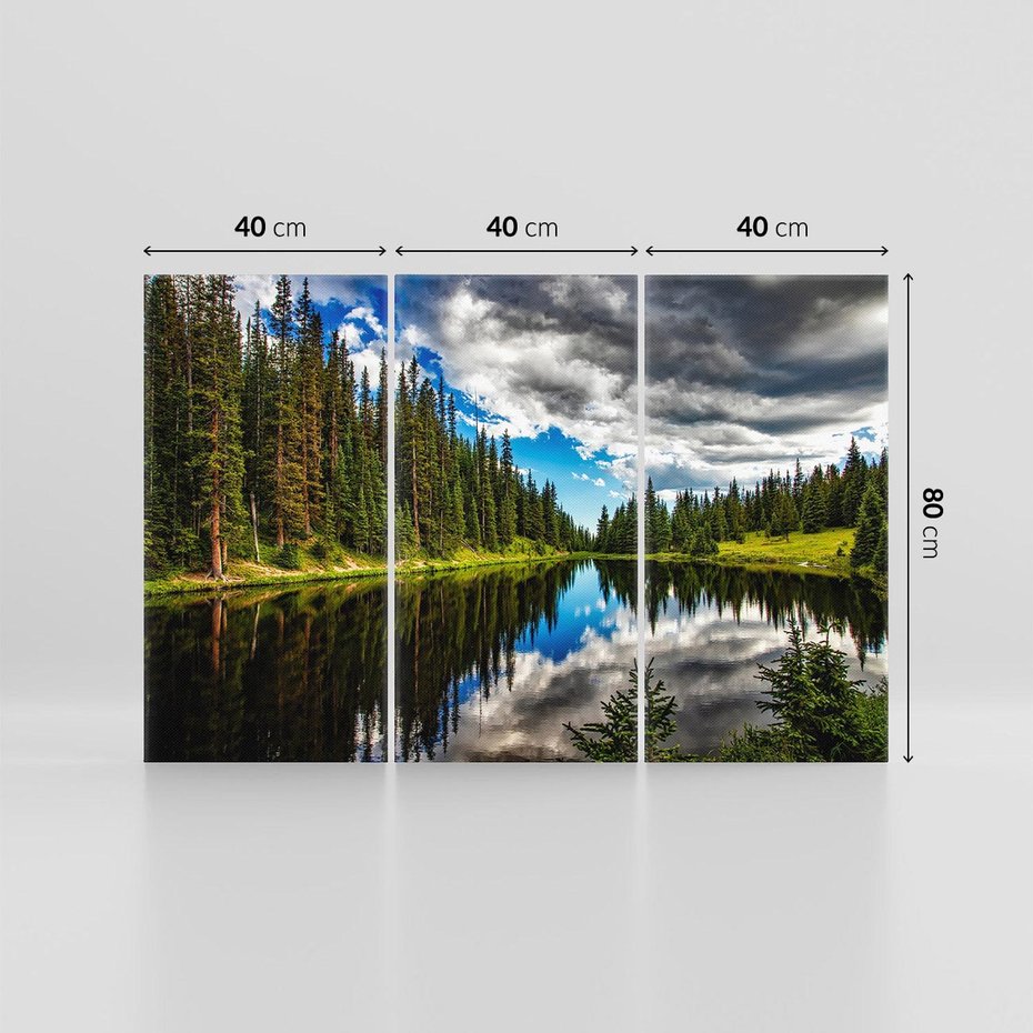 Obraz na płótnie 120x80 - Spokój nad jeziorem wśród lasu - las, jezioro