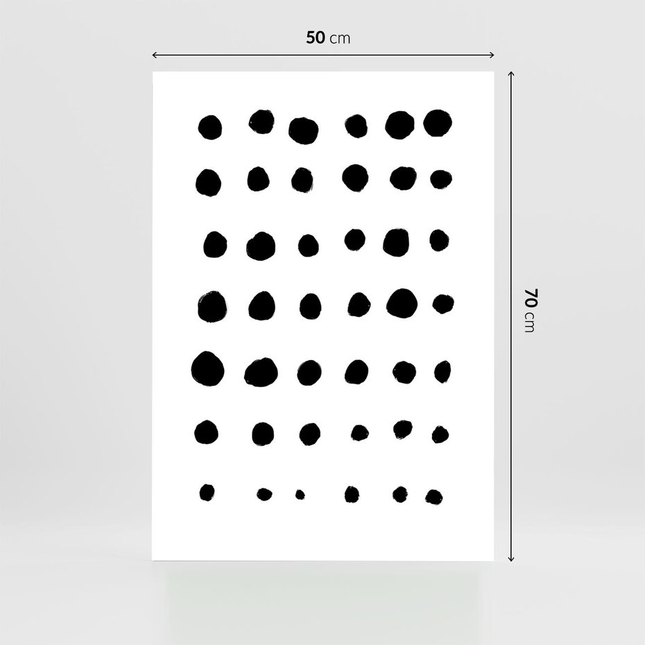 Plakat bez ramy 50x70 - Migocące Anomalie - abstrakcyjna kompozycja z czarnych kropek, minimalistyczny czarno bialy plakat