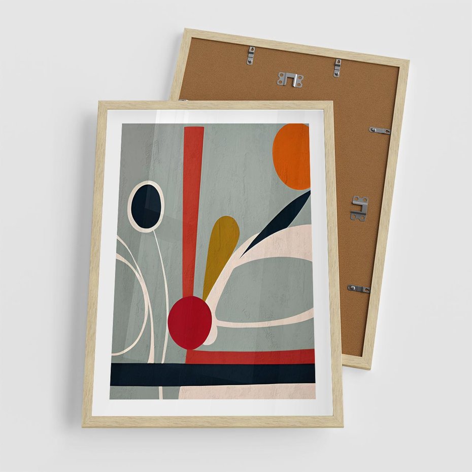 Plakat w ramie 50x70 - Harmonia Kolorowych Impulsów - abstrakcyjny obraz olejny, dziwne formy - rama drewno