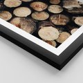 Plakat w ramie 30x40 - Siła Drewna - ścięte drewno, belki drewna ułożone jedna na drugiej - rama czarna