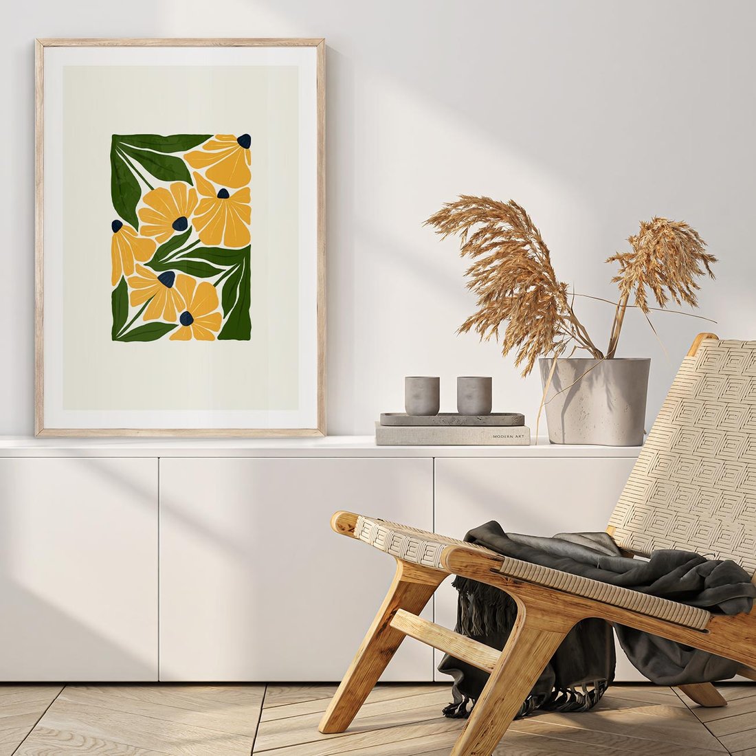 Plakat w ramie 40x50 - Świetliste Kwiaty Natury - kwiaty, nowoczesna grafika - rama drewno