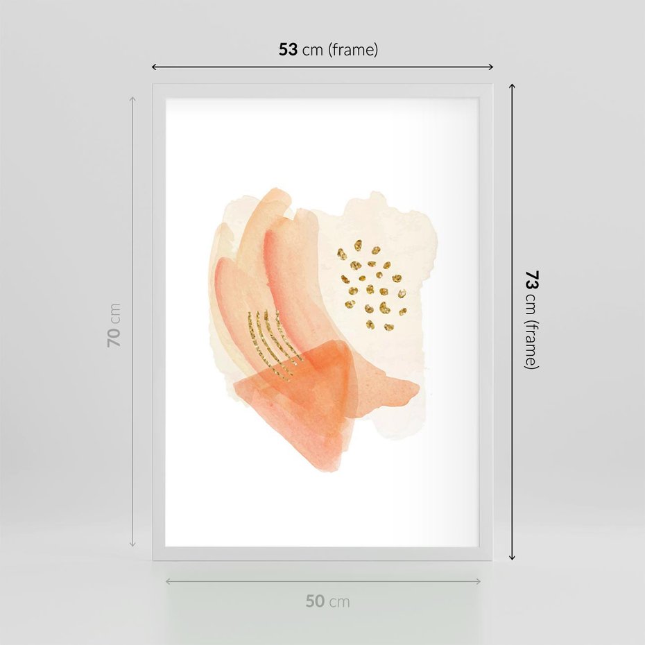Plakat w ramie 50x70 - Rozkwitające Odbicia Form - abstrakcyjne akwarelowe plamy, minimalizm - rama biała