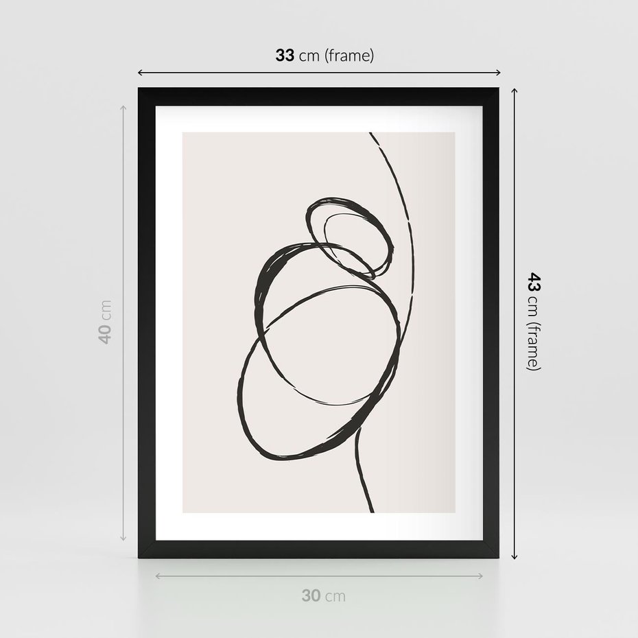 Plakat w ramie 30x40 - Modernistyczne Refleksje - abstrakcyjne szkicowane linie, minimalizm - rama czarna