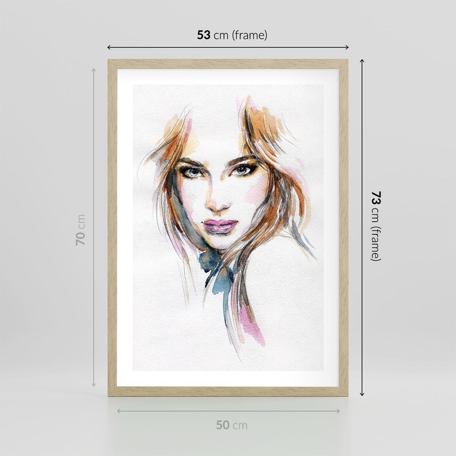 Plakat w ramie 50x70 - Abstrakcyjny portret kobiecy - grafika, kobieta - rama drewno