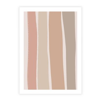 Plakat bez ramy 21x30 - Tęczowa Zgaszona Aura - abstakcyjne tęczowe pasy, delikatne odcienie beżu