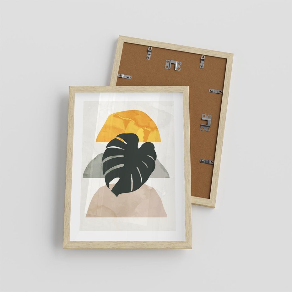 Plakat w ramie 30x40 - Monstera i Boho Elementy - grafika, boho klimat - rama drewno