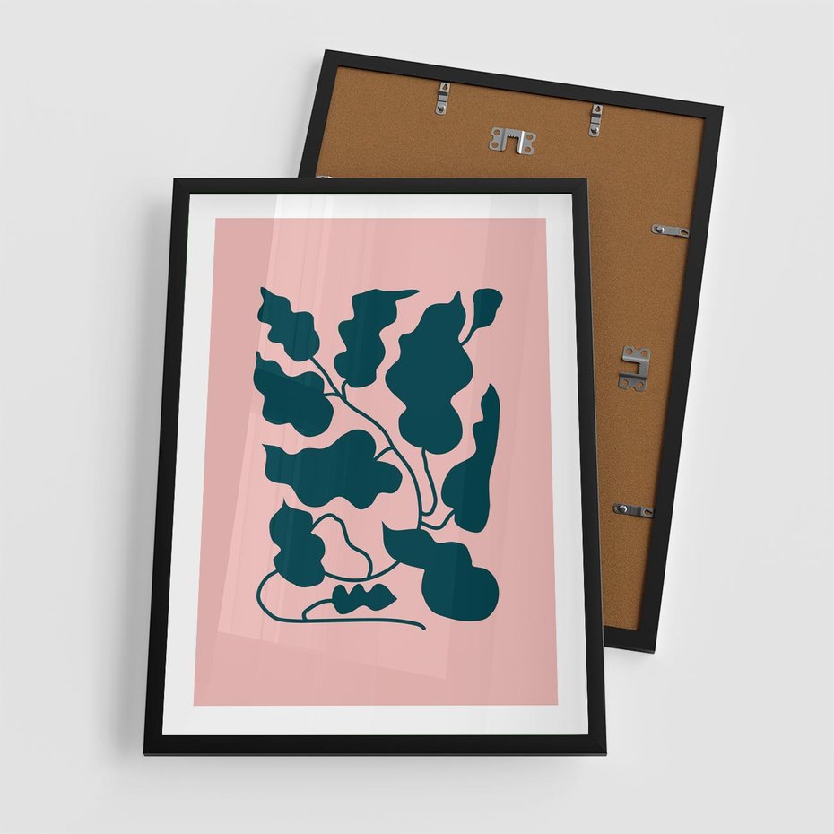 Plakat w ramie 50x70 - Kształty Nieznanego Świata - abstrakcyjne liście, boho styl - rama czarna