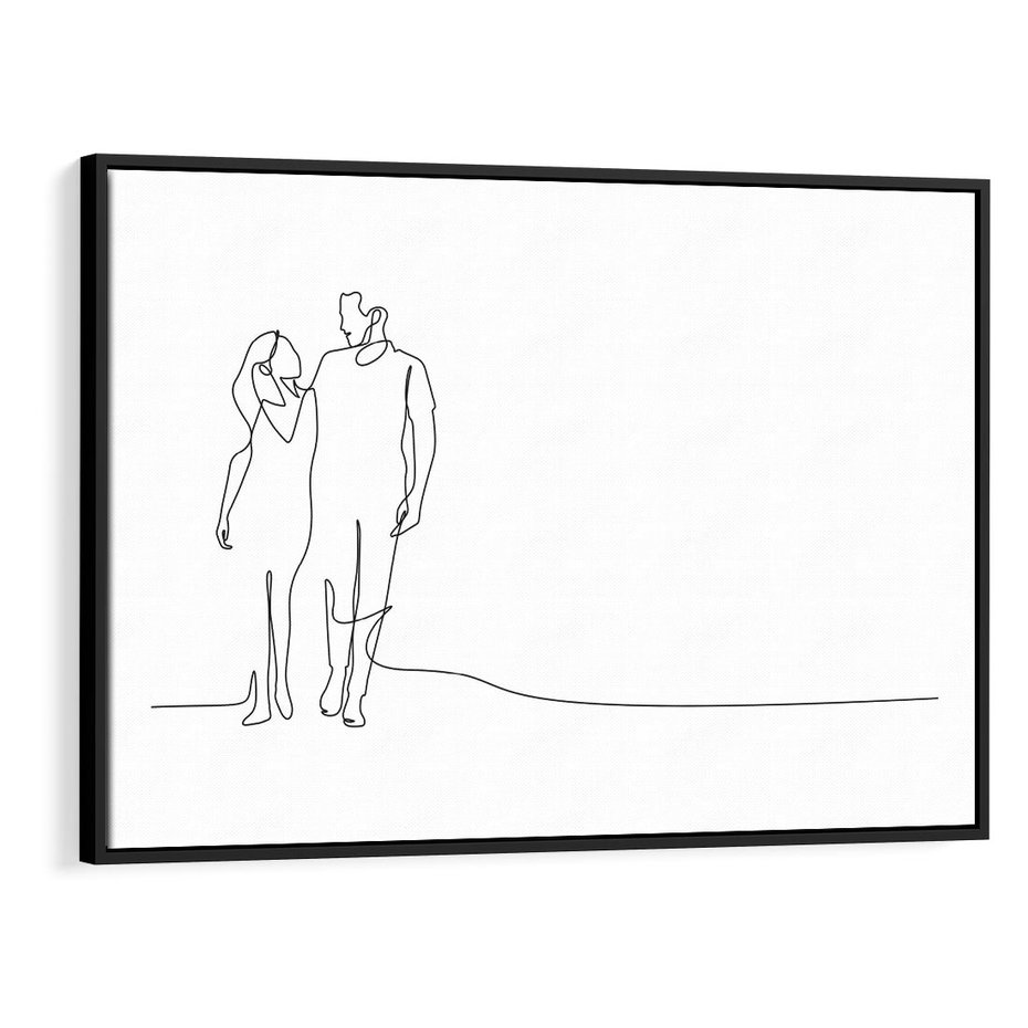 Obraz w ramie 100x70 - Wspólne Kroki - line art, szkic - rama czarna