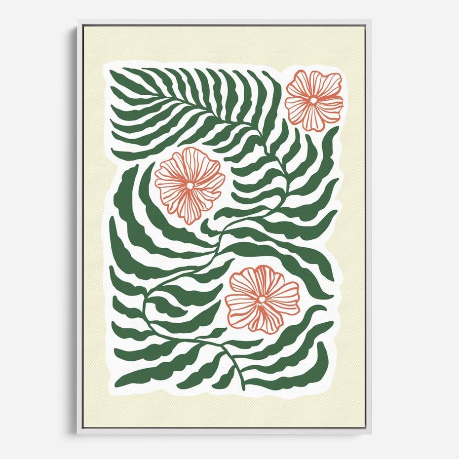 Obraz w ramie 80x120 - Migocące Wzory - abstrakcyjna kompozycja, paprocie - rama biała